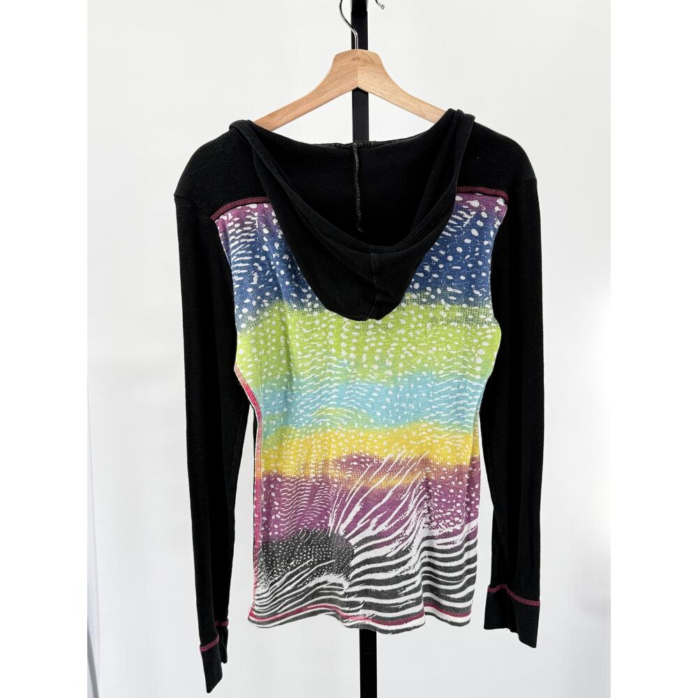 Y2K Roxy Henley Graphic Ribbed Stretch Knit XL Black Hoodie Bratz - Picture 2 of 7